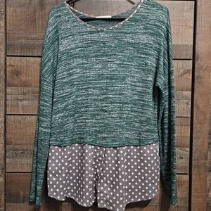Polka Dot Border Long Sleeve Blouse